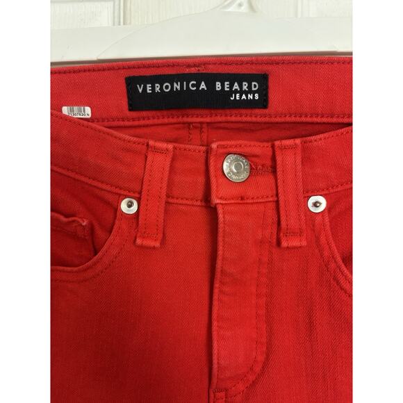 Veronica Beard Jeans Red Brooke 8.5” Crop Denim Pants Size 25 Holiday Party - Picture 4 of 10